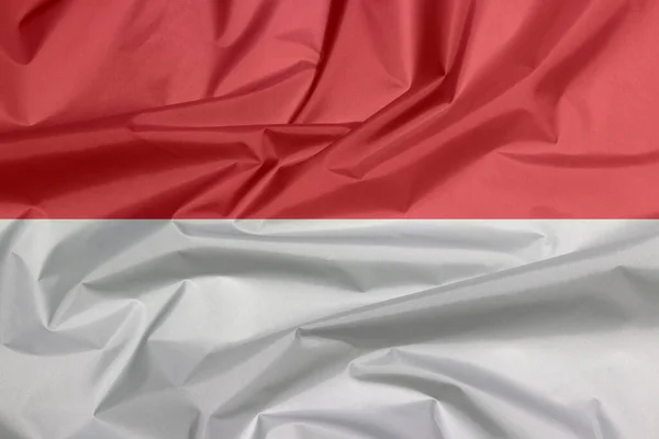 Fabric Flag Indonesia Crease Indonesian Flag Background Horizontal Bicolor Red — Stock Photo, Image