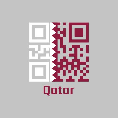 QR kodu Katar bayrağının rengini belirledi, çekiş tarafında beyaz bir bant, uçurum kenarındaki kestane rengi alandan tırtıklı çizgi görevi gören dokuz beyaz üçgen ile ayrılmış. satış ya da iş konsepti.