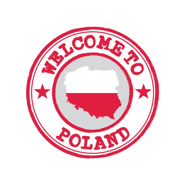 Timbre Vectoriel Bienvenue Pologne Avec Plan Polska Centre Grunge Texture — Image vectorielle