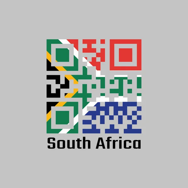 Qrコードは南アフリカの旗 赤と青の色を黒の三角形 白と緑の水平Yと金の三角形に設定します 南アフリカ — ストックベクタ