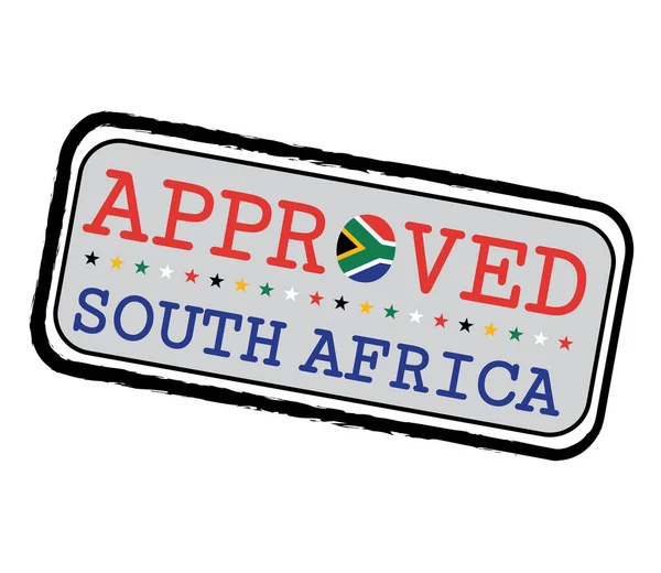 南アフリカと承認されたロゴのベクトルスタンプOとテキスト南アフリカの形で旗 南アフリカから承認されたグラウンジラバーテクスチャスタンプ — ストックベクタ