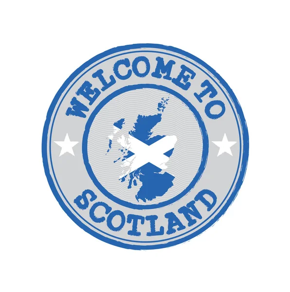 Векторная Марка Приветствия Шотландии Картой Страны Центре Грубо Говоря Штемпель — стоковый вектор