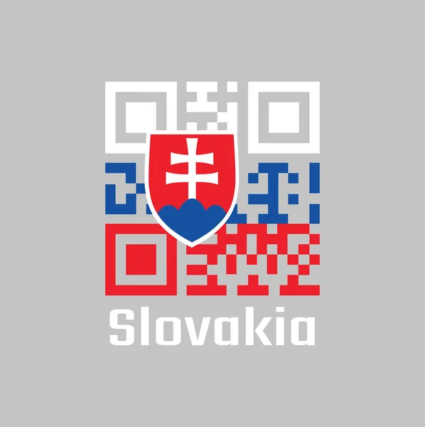 Qrコードは スロバキアフラグ 白青と赤の色を設定します 白い十字を含むシールドで充電中央の左に配置されます テキスト スロバキア — ストックベクタ