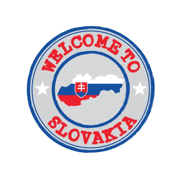 Timbre Vectoriel Bienvenue Slovaquie Avec Plan Nation Centre Grunge Texture — Image vectorielle