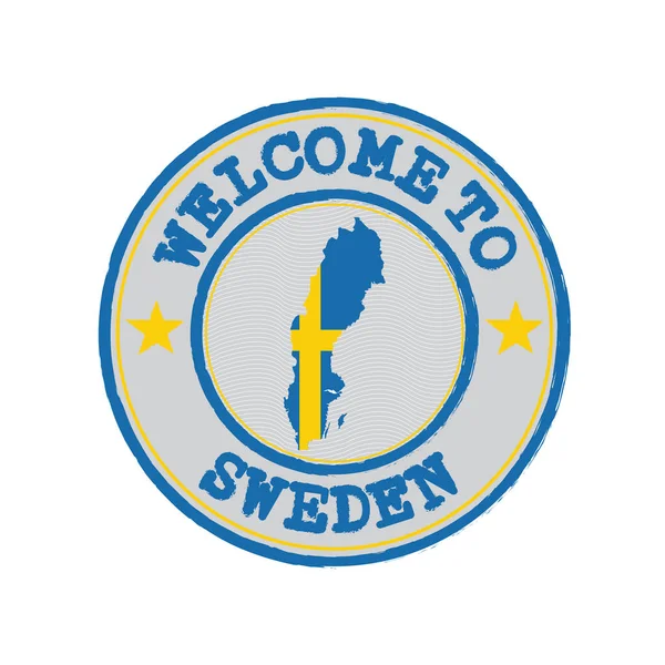 Vector Stamp Welcome Sweden Map Outline Nation Center Grunge Rubber — Stock Vector