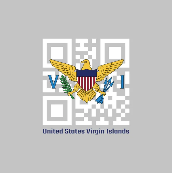 Qrコードはバージン諸島の旗の色を設定します 文字VとIの間の米国の腕のコートは テキスト米国バージン諸島と — ストックベクタ