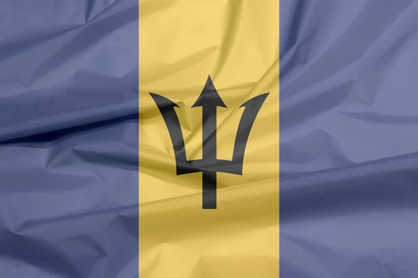 Bandeira Tecido Barbados Vinco Fundo Bandeira Barbadiana Tribanda Ultramarino Talha — Fotografia de Stock