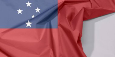 Samoa kumaş krep ve beyaz boşluk ile kat kat, mavi dikdörtgen ve beyaz yıldız ile kırmızı alan.