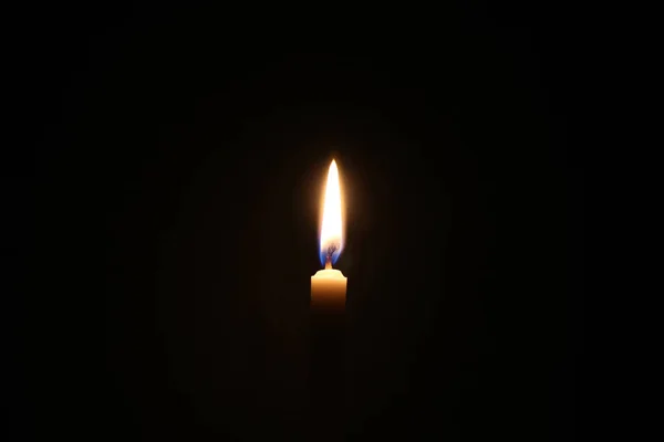 Dark Candle Light One Light Yellow Candle Black Background — Stock Photo, Image