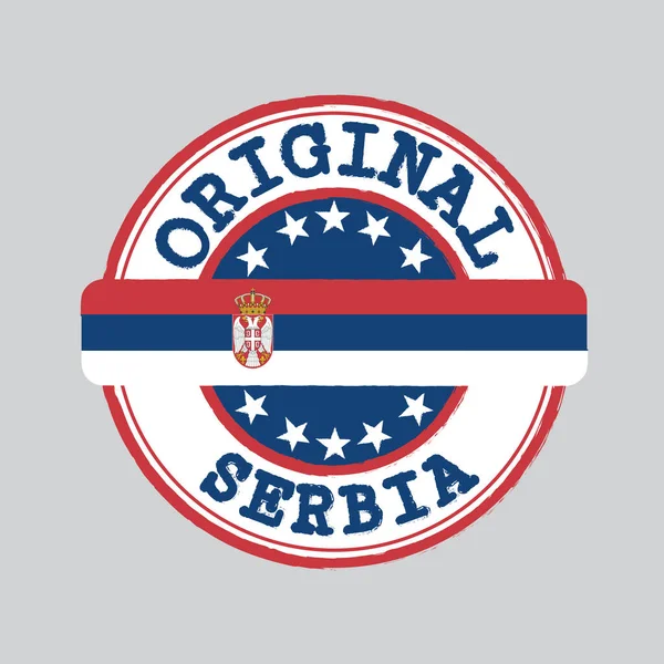 Timbre Vectoriel Logo Original Attachement Milieu Avec Drapeau Serbe Grunge — Image vectorielle