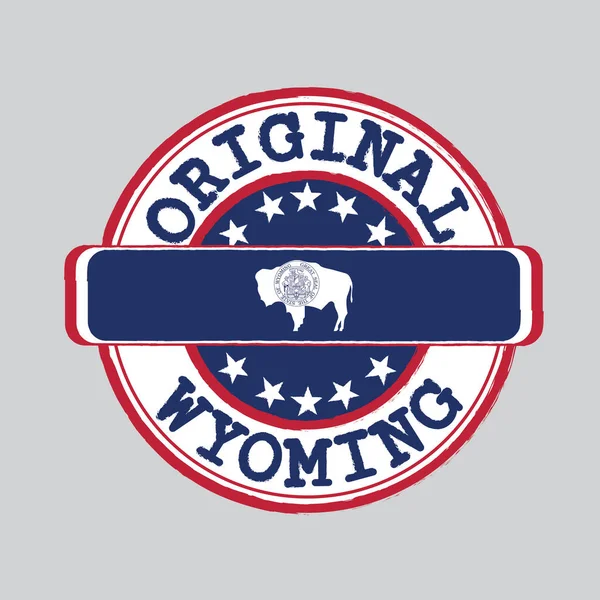 Orijinal logonun vektör mührü ve ortada Wyoming bayrağı, Amerika devletleri. Orijinal Wyoming 'in Grunge Lastik Doku Mührü.