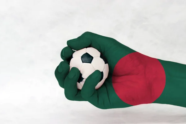 Mini Ball Football Bangladesh Flag Painted Hand White Background Concept — Stock Photo, Image