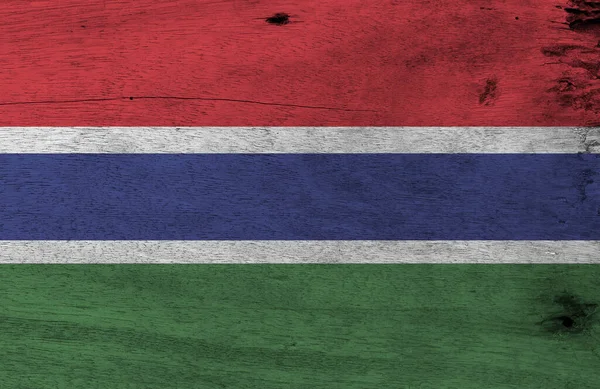 冈比亚国旗在木制底板上 Grunge冈比亚国旗纹理 蓝色和绿色 由一条狭窄的白色带隔开 — 图库照片