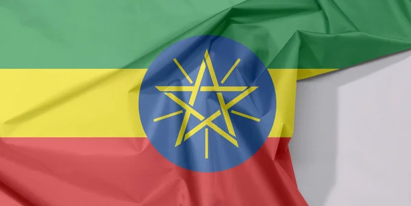 Etiopía Crepé Bandera Tela Pliegue Con Espacio Blanco Tricolor Verde —  Fotos de Stock