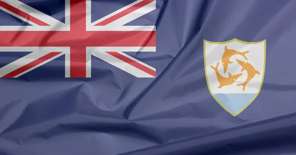 Stofvlag Van Anguilla Vouw Van Anguilla Vlag Achtergrond Blauwe Vaandrig — Stockfoto