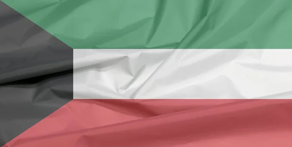 Látková Vlajka Kuvajtu Záhyb Kuvajtské Vlajky Pozadí Zelená Bílá Červená — Stock fotografie
