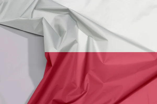 Poland Fabric Flag Crepe Crease White Space Horizontal Two Color — Stock Photo, Image