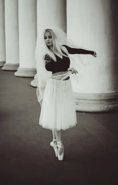 Jeune Ballerine Costume Ballet Dansant Obscurité Souffle Liberté Concept Belle — Photo