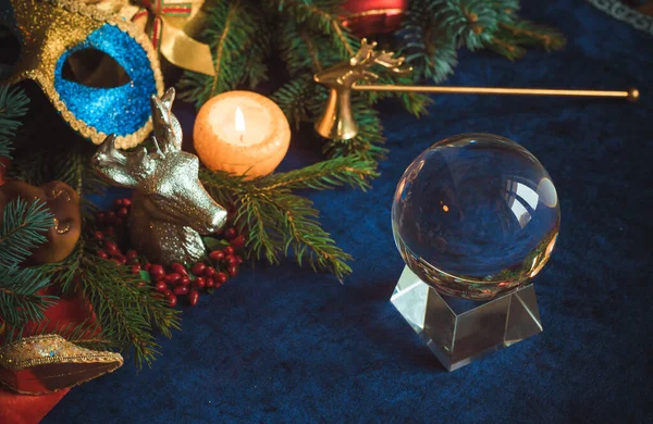 Concepto Adivinación Navidad Predicciones Sobre Cartas Del Tarot Bola Mágica —  Fotos de Stock