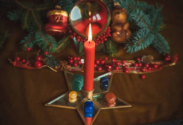 Konzept Der Weihnachtsweissagung Vorhersagen Auf Tarot Karten Magische Kugel Und — Stockfoto