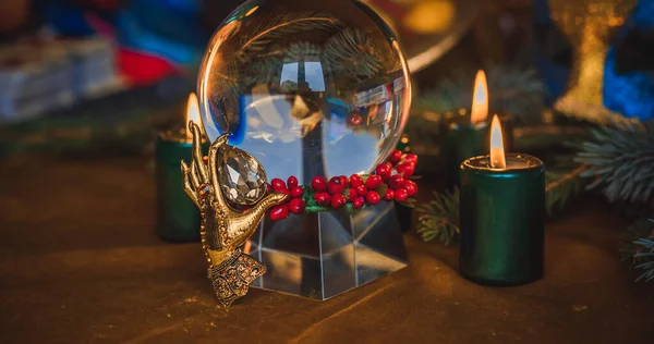 Concept Christmas Divination Predictions Tarot Cards Magical Ball Other Magic — Stock Photo, Image