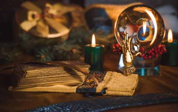 Концепция Предсказаний Рождественских Гаданий Картах Таро Волшебном Шаре Другой Магии — стоковое фото
