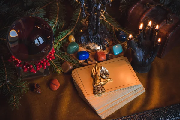 Концепция Предсказаний Рождественских Гаданий Картах Таро Волшебном Шаре Другой Магии — стоковое фото