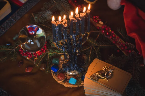 Concept Christmas Divination Predictions Tarot Cards Magical Ball Other Magic — Stock Photo, Image