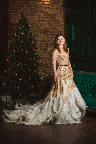 Weihnachten Arabische Frau Abendkleid Ziemlich Nette Dame Heiligabend Frau Schönem — Stockfoto