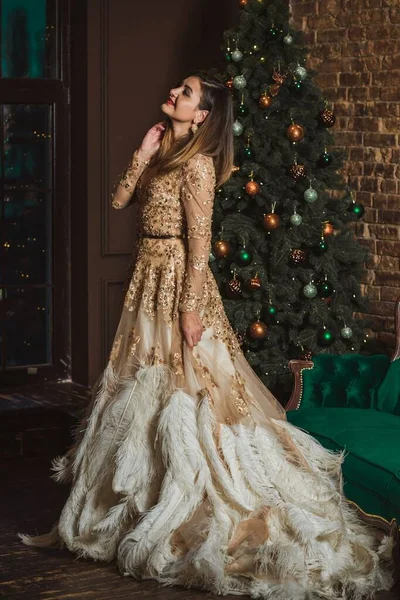 Weihnachten Arabische Frau Abendkleid Ziemlich Nette Dame Heiligabend Frau Schönem — Stockfoto