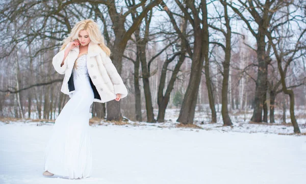Wakacje Boże Narodzenie Zima Kobieta Eleganckiej Sukience Płaszczu Zewnątrz Dziewczyna — Zdjęcie stockowe
