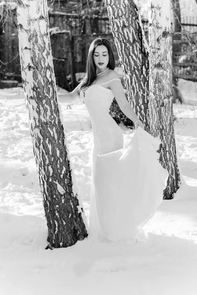 Леді Білій Довгій Сукні Досить Молода Елегантна Сексуальна Жінка Одягається — стокове фото