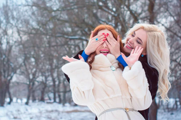 Bästa Kvinnliga Vänner Någonsin Två Unga Trevliga Tjejer Spenderar Tid — Stockfoto