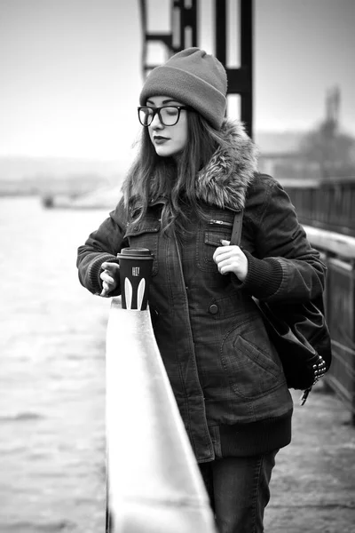 Philosophie Femme Hipster Bonne Humeur Mode Vie Des Jeunes Des — Photo
