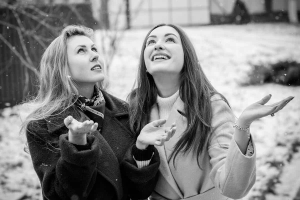 Unge Stilfulde Piger Venner Sammen Gåtur Portræt Dejlige Kvinder Der - Stock-foto