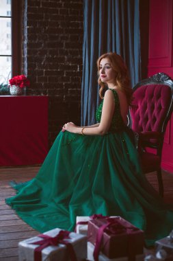 Akşam giysili bir kadın. Holly Eve 'de oldukça hoş bir bayan. Güzel elbiseli kadın. 