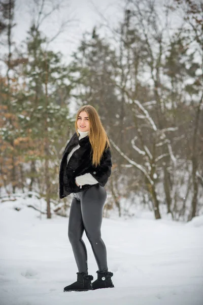 Trevlig Storlek Dam Naturen Höst Vinter Säsong Tid Flicka Med — Stockfoto