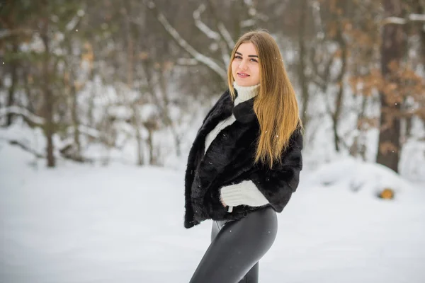 Mooie Size Dame Natuur Herfst Winter Seizoen Tijd Meisje Met — Stockfoto