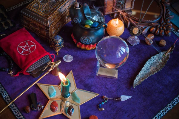 Concepto Predicción Magia Antigua Cartas Del Tarot Adivinación Escena Adivinación — Foto de Stock