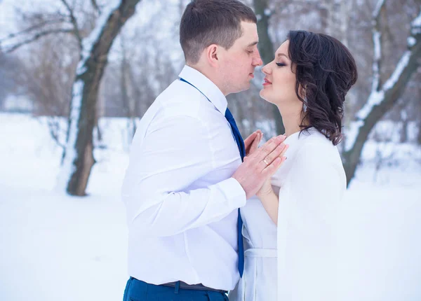 Glückliches Paar Das Spaß Hat Und Sich Snowpark Umarmt Winter — Stockfoto