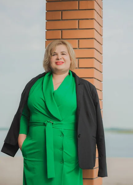 Retrato Agradável Senhora Gordo Estilo Vida Mulher Elegante Mulher Gordinha — Fotografia de Stock