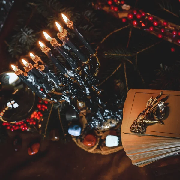 Зимнее Предсказание Магические Ритуалы Карты Таро Волшебная Концепция — стоковое фото