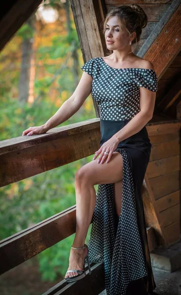 Lady Elegant Polka Dot Dress Vintage Collection Concept Fashionable Style — Stock Photo, Image