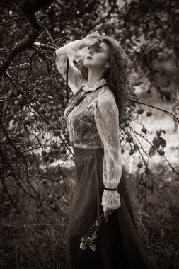 Viktorya dönemi romantizmli kadın, bayanlar için kostümler. Ortaçağ gotik dantel giysileri