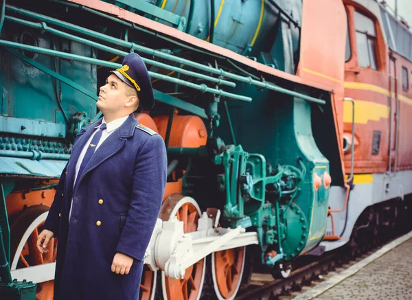 Condutor Trem Europeu Americano Está Seu Dever Uma Plataforma Outros — Fotografia de Stock