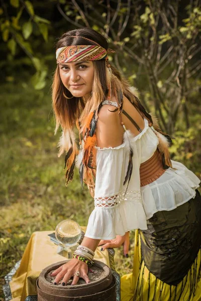 Gypsy Woman Predict Future Boho Mystical Style Gypsy Lady Magical — Stock Photo, Image