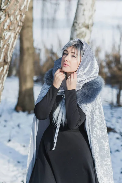 Cena Conto Fadas Ártico Mulher Olhar Fantasia Fria Cabelo Prateado — Fotografia de Stock