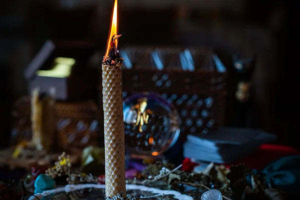 Kaarsen Magie Gieten Reinigen Aura Met Kaars Liefde Spreuk Oude — Stockfoto