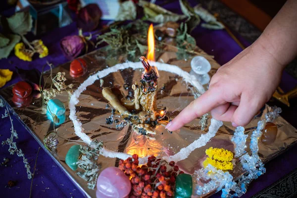 Vela Mágica Fundição Limpeza Aura Com Cera Vela Feitiço Amor — Fotografia de Stock