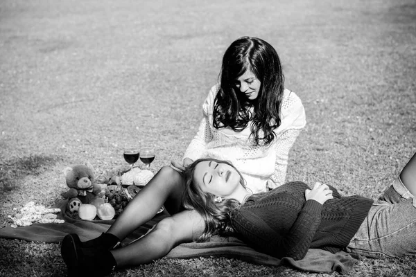 Portrait Couple Jeunes Belles Femmes Aiment Vie Amitié Des Femmes — Photo